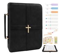 Iqimott Étui de protection en cuir de qualité supérieure avec motif croix et poignée pour hommes et femmes, sac de transport durable, cadeau de Noël parfait pour les chrétiens avec boîte cadeau (noir)