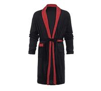 IQYU Peignoir Hommes Sans Capuche en Frottee Peignoir Sauna Peignoir Long en Coton Bathrobe Polaire Flannelle Maison Kimono Robe