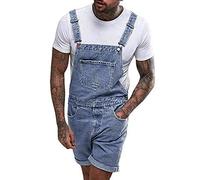 IQYU Salopette de travail courte pour homme - En jean stretch - Grandes tailles - Pour l'été - Pour l'extérieur - Coupe droite - Pantalon cargo vintage - Salopette de travail en denim
