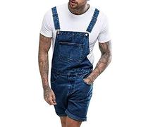 IQYU Salopette de travail courte pour homme - En jean stretch - Grandes tailles - Pour l'été - Pour l'extérieur - Coupe droite - Pantalon cargo vintage - Salopette de travail en denim, bleu foncé, L