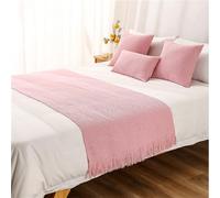 IRCHA Chemin de Lit en Tricot de Coton Couverture Tricotée Écharpe de Literie avec Gland Chemin de Lit Couleur Unie pour Décoration Maison de Chambre À Coucher D'hôtel,Rose,65 * 210cm/25.6 * 82.7in