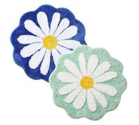IRCKONCI Lot De 2 Tapis De Bain Mignons 60 X 60 Cm, Motif Floral, Absorbant l'eau, Antidérapant, Doux, Lavable en Machine, for Chambre À Coucher, Cuisine, Salle De Bain, Toilettes(Blue+Light Green)