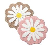 IRCKONCI Lot De 2 Tapis De Bain Mignons 60 X 60 Cm, Motif Floral, Absorbant l'eau, Antidérapant, Doux, Lavable en Machine, for Chambre À Coucher, Cuisine, Salle De Bain, Toilettes(Brown+Pink)