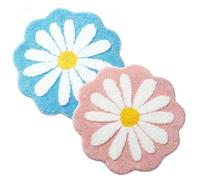 IRCKONCI Lot De 2 Tapis De Bain Mignons 60 X 60 Cm, Motif Floral, Absorbant l'eau, Antidérapant, Doux, Lavable en Machine, for Chambre À Coucher, Cuisine, Salle De Bain, Toilettes(Light Blue+Pink)