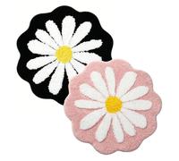 IRCKONCI Lot De 2 Tapis De Bain Mignons 60 X 60 Cm, Motif Floral, Absorbant l'eau, Antidérapant, Doux, Lavable en Machine, for Chambre À Coucher, Cuisine, Salle De Bain, Toilettes(Black+Pink)