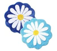 IRCKONCI Lot De 2 Tapis De Bain Mignons 60 X 60 Cm, Motif Floral, Absorbant l'eau, Antidérapant, Doux, Lavable en Machine, for Chambre À Coucher, Cuisine, Salle De Bain, Toilettes(Blue+Light Blue)