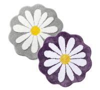 IRCKONCI Lot De 2 Tapis De Bain Mignons 60 X 60 Cm, Motif Floral, Absorbant l'eau, Antidérapant, Doux, Lavable en Machine, for Chambre À Coucher, Cuisine, Salle De Bain, Toilettes(Gray+Purple)