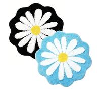 IRCKONCI Lot De 2 Tapis De Bain Mignons 60 X 60 Cm, Motif Floral, Absorbant l'eau, Antidérapant, Doux, Lavable en Machine, for Chambre À Coucher, Cuisine, Salle De Bain, Toilettes(Black+Light Blue)