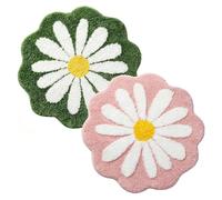 IRCKONCI Lot De 2 Tapis De Bain Mignons 60 X 60 Cm, Motif Floral, Absorbant l'eau, Antidérapant, Doux, Lavable en Machine, for Chambre À Coucher, Cuisine, Salle De Bain, Toilettes(Green+Pink)