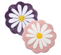 IRCKONCI Lot De 2 Tapis De Bain Mignons 60 X 60 Cm, Motif Floral, Absorbant l'eau, Antidérapant, Doux, Lavable en Machine, for Chambre À Coucher, Cuisine, Salle De Bain, Toilettes(Pink+Purple)