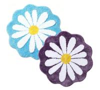 IRCKONCI Lot De 2 Tapis De Bain Mignons 60 X 60 Cm, Motif Floral, Absorbant l'eau, Antidérapant, Doux, Lavable en Machine, for Chambre À Coucher, Cuisine, Salle De Bain, Toilettes(Light Blue+Purple)