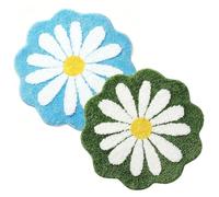 IRCKONCI Lot De 2 Tapis De Bain Mignons 60 X 60 Cm, Motif Floral, Absorbant l'eau, Antidérapant, Doux, Lavable en Machine, for Chambre À Coucher, Cuisine, Salle De Bain, Toilettes(Light Blue+Green)