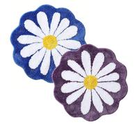 IRCKONCI Lot De 2 Tapis De Bain Mignons 60 X 60 Cm, Motif Floral, Absorbant l'eau, Antidérapant, Doux, Lavable en Machine, for Chambre À Coucher, Cuisine, Salle De Bain, Toilettes(Blue+Purple)
