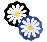 IRCKONCI Lot De 2 Tapis De Bain Mignons 60 X 60 Cm, Motif Floral, Absorbant l'eau, Antidérapant, Doux, Lavable en Machine, for Chambre À Coucher, Cuisine, Salle De Bain, Toilettes(Black+Blue)