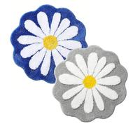 IRCKONCI Lot De 2 Tapis De Bain Mignons 60 X 60 Cm, Motif Floral, Absorbant l'eau, Antidérapant, Doux, Lavable en Machine, for Chambre À Coucher, Cuisine, Salle De Bain, Toilettes(Blue+Gray)