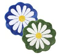 IRCKONCI Lot De 2 Tapis De Bain Mignons 60 X 60 Cm, Motif Floral, Absorbant l'eau, Antidérapant, Doux, Lavable en Machine, for Chambre À Coucher, Cuisine, Salle De Bain, Toilettes(Blue+Green)
