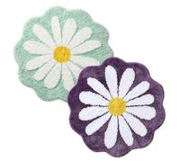 IRCKONCI Lot De 2 Tapis De Bain Mignons 60 X 60 Cm, Motif Floral, Absorbant l'eau, Antidérapant, Doux, Lavable en Machine, for Chambre À Coucher, Cuisine, Salle De Bain, Toilettes(Light Green+Purple)