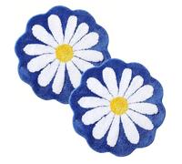 IRCKONCI Lot De 2 Tapis De Bain Mignons 60 X 60 Cm, Motif Floral, Absorbant l'eau, Antidérapant, Doux, Lavable en Machine, for Chambre À Coucher, Cuisine, Salle De Bain, Toilettes(Blue)