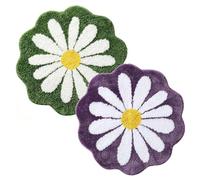 IRCKONCI Lot De 2 Tapis De Bain Mignons 60 X 60 Cm, Motif Floral, Absorbant l'eau, Antidérapant, Doux, Lavable en Machine, for Chambre À Coucher, Cuisine, Salle De Bain, Toilettes(Green+Purple)