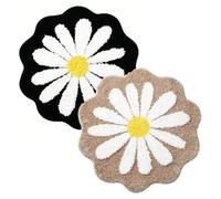 IRCKONCI Lot De 2 Tapis De Bain Mignons 60 X 60 Cm, Motif Floral, Absorbant l'eau, Antidérapant, Doux, Lavable en Machine, for Chambre À Coucher, Cuisine, Salle De Bain, Toilettes(Black+Brown)