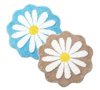 IRCKONCI Lot De 2 Tapis De Bain Mignons 60 X 60 Cm, Motif Floral, Absorbant l'eau, Antidérapant, Doux, Lavable en Machine, for Chambre À Coucher, Cuisine, Salle De Bain, Toilettes(Light Blue+Brown)