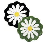 IRCKONCI Lot De 2 Tapis De Bain Mignons 60 X 60 Cm, Motif Floral, Absorbant l'eau, Antidérapant, Doux, Lavable en Machine, for Chambre À Coucher, Cuisine, Salle De Bain, Toilettes(Black+Green)