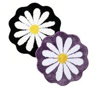 IRCKONCI Lot De 2 Tapis De Bain Mignons 60 X 60 Cm, Motif Floral, Absorbant l'eau, Antidérapant, Doux, Lavable en Machine, for Chambre À Coucher, Cuisine, Salle De Bain, Toilettes(Black+Purple)