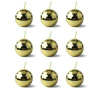 IRCKONCI Paquet De 9 Tasses À Boule Disco Avec Couvercles Et Pailles, Gobelet À Boule Disco Réutilisable De 580 Ml, Bouteille De Sirop De Thé À Paillettes Scintillantes for Bar Disco(Gold)