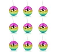 IRCKONCI Paquet De 9 Tasses À Boule Disco Avec Couvercles Et Pailles, Gobelet À Boule Disco Réutilisable De 580 Ml, Bouteille De Sirop De Thé À Paillettes Scintillantes for Bar Disco(Multi-colored)