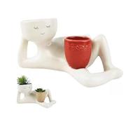 IRCKONCI Pot de fleurs double en forme de personnage allongé, pot de fleurs amusant, petit personnage paresseux et mignon, vase en résine pour plantes grasses pour intérieur ou extérieur, jardin