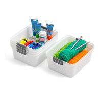 IRIS Lot de 6 paniers de rangement en plastique avec poignées pour cuisine, comptoirs, armoires, chambres et salles de bains, blanc, taille M