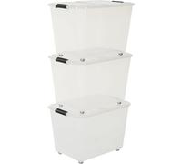 Iris Ohyama 101288.0 Set de 3 Boîtes de Rangement 60 L Plastique Transparent/Noir 57,5 x 39 x 46 cm
