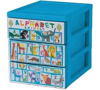 Iris Ohyama, Armoire de rangement, 3 tiroirs de 2L, Avec roues, Alphabet, L26 x l19 x H22 cm