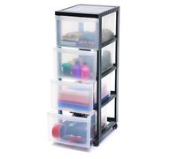 Iris Ohyama, Armoire de rangement, 4 tiroirs, 15L, Avec roues & robuste, Bureau, Salon, salle de bain - Design Chest DC-304 - Noir