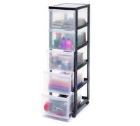 Iris Ohyama, armoire de rangement sur roulettes à 5 tiroirs - Design Chest - DC-305, plastique, noir/transparent, 75 L, 39 x 29 x 101,5 cm