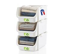 Iris Ohyama Bac à Bec Rangement, Blanc, Set de 3 | Ouverture Frontale, Empilable, Plastique, SBIN-S