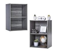 Iris Ohyama, Bibliothèque, Lot de 2 Meubles d'appoint, Casiers de Rangement en Bois, Design, Solide, Bureau, Chambre, Salon - CX-2- Chêne Gris