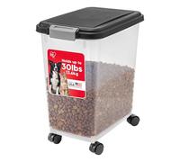 Iris Ohyama, Boite Croquette Chat Hermetique à Roulettes, 30L/10kg, Noir, Couvercle à Rabat avec Joint Etanche, Plastique, pour Chien, Chat, Friandises, Conteneur Croquettes, sans BPA, MP-8
