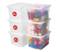 Iris Ohyama, Boite de Rangement avec Couvercle, 10L, Lot de 6, en Plastique Transparent, Fermeture Facile, Empilables, pour Dressing, Étagères, Garage, Organisation, Vêtements, USB-S