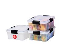 Iris Ohyama, Boite Rangement Hermétique, 10L, Lot de 3, Transparent, Couvercle avec Joint Etanche, 4 Clips de Fermeture, Empilable, Plastique Recyclé, pour Exterieur, Garage, Vetement, Sans BPA, AT-S