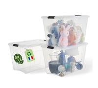 Iris Ohyama, Boite de Rangement Maison plastique recyclé, 55L, Lot de 3, Transparent, BSB-55