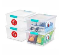 Iris Ohyama, Boite de Rangement Multi-Usages, 11L, Set de 4 | Fermeture Facile, Empilables, en Plastique, pour Vêtement, Étagères, École, Organisation, Jouet, Papeterie, COB-11