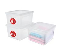 Iris Ohyama, Boite de Rangement Multi-Usages, 18L, Lot de 3, Fermeture Facile, Empilable, en Plastique Transparent, pour Vêtement, Étagères, École, Organisation, Jouet, Papeterie, Chaussures, MCB-18