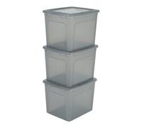 Iris Ohyama, Boite de Rangement Multi-Usages, 30L, Set de 3 Gris | Fermeture Facile, Empilables, en Plastique, pour Vêtement, Étagères, École, Organisation, Jouet, Papeterie, MCB-30