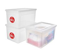 Iris Ohyama, Boite de Rangement Multi-Usages, 50L, Lot de 3, Fermeture Facile, Empilable, en Plastique Transparent, pour Vêtement, Étagères, École, Organisation, Jouet, Papeterie, Chaussures, MCB-50
