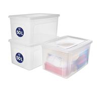 Iris Ohyama, Boite de Rangement Multi-Usages, 50L, Set de 3 | Fermeture Facile, Empilables, en Plastique, pour Vêtement, Étagères, École, Organisation, Jouet, Papeterie, MCB-50