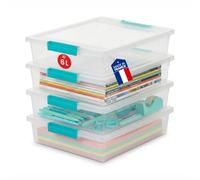 Iris Ohyama, Boite de Rangement Multi-Usages, 6L, Set de 4 | Fermeture Facile, Empilables, en Plastique, pour Vêtement, Étagères, École, Organisation, Jouet, Papeterie, COB-6
