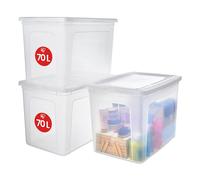 Iris Ohyama, Boite de Rangement Multi-Usages, 70L, Lot de 3, Fermeture Facile, Empilable, en Plastique Transparent, pour Vêtement, Étagères, École, Organisation, Jouet, Papeterie, Chaussures, MCB-70