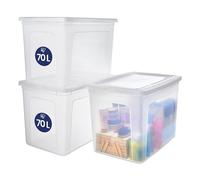 Iris Ohyama, Boite de Rangement Multi-Usages, 70L, Lot de 3, Fermeture Facile, Empilable, en Plastique Transparent, pour Vêtement, Étagères, École, Organisation, Jouet, Papeterie, Chaussures, MCB-70