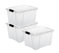 Iris Ohyama, Boite de Rangement Plastique avec Couvercle, 30L, Lot de 3, Transparent, HB-30
